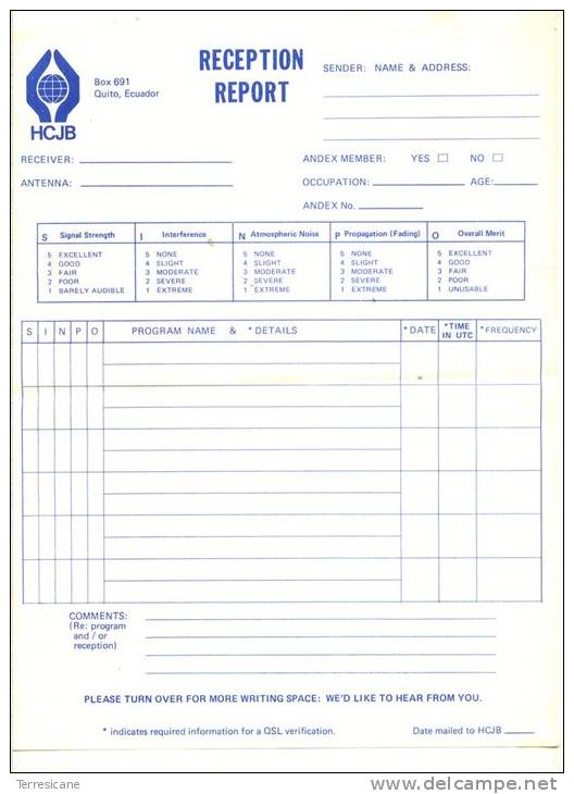 Radio Hcjb Quito Ecuador Sw Reception Report - Altri & Non Classificati