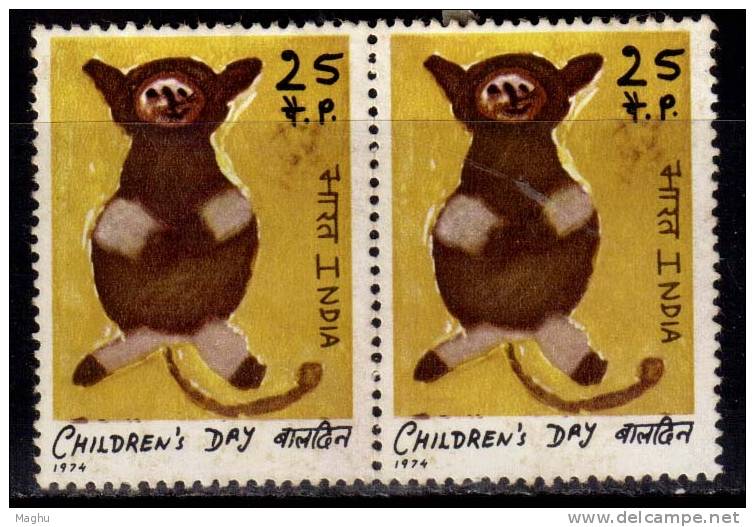 India MH Pair 1974, Childrens Day, Cat, Art, - Ongebruikt