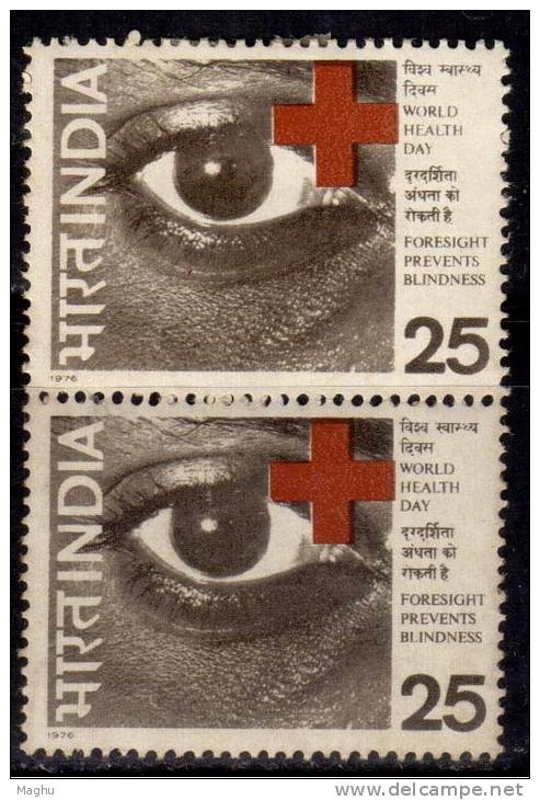 India MH Pair 1976, World Health Day, Prevention Of Blindness, Eye Organ, Red Cross., Disabled, Handicap., Disease., - Nuovi