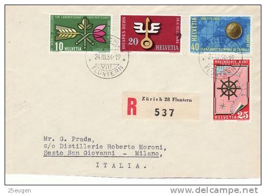SWITZERLAND 1954 MICHEL NO 593-6 ON R-COVER SENT TO ITALY - 1954 – Suisse