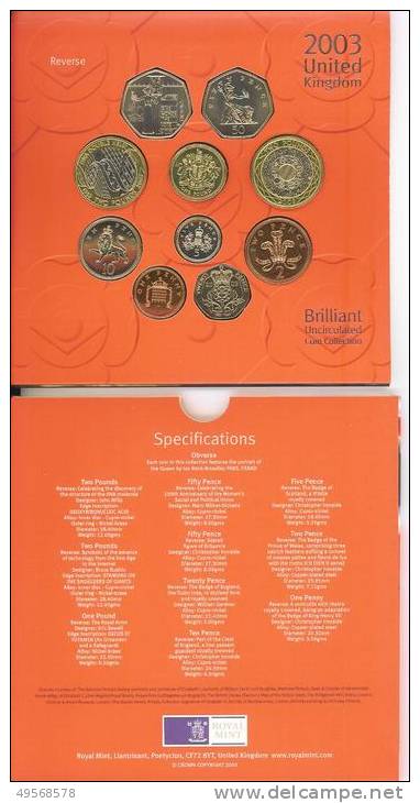 GRAN BRETAGNA - Serie Monete FDC 2003  - - Mint Sets & Proof Sets