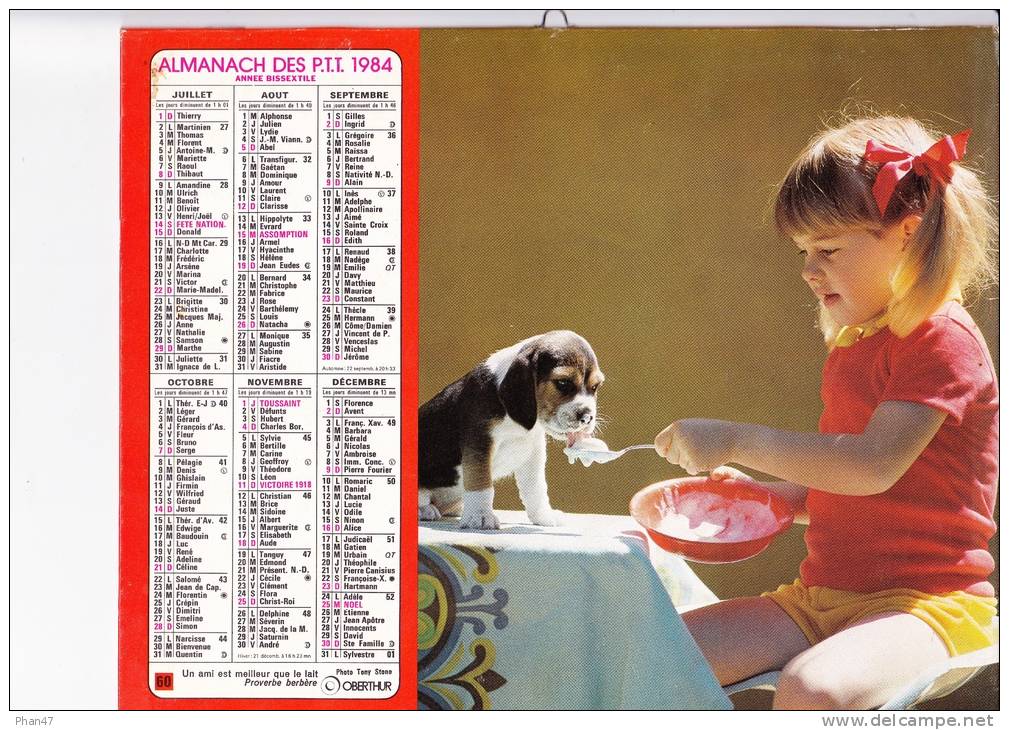 Almanach Des PTT 1984  "Petites Filles Et Chatons / Petite Fille Et Chiot" Poupée, OBERTHUR - Big : 1981-90