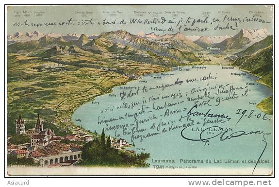 Lausanne  Carte Geo Lac Leman 7941 , Evian, Ouchy, Lutry, Clarens, Chexbres, Pully, Cully - Chexbres