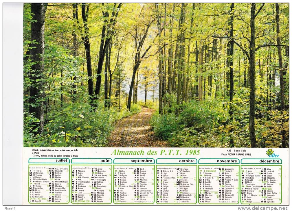 Almanach Des PTT 1985  "Bessenay (69) / Sous Bois" Village, église, Sentier, Forêt, Aquitaine, Franche-Comté OLLER - Formato Grande : 1981-90