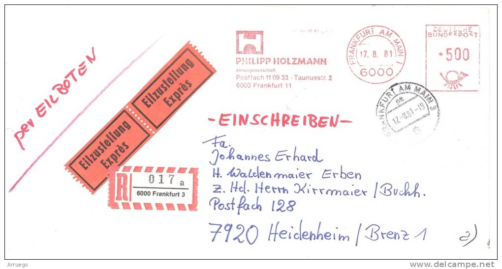 GERMANY. METER SLOGAN. PHILIPP HOLZMANN. FRANKFURT 1981. CONSTRUCTION COMPANY - Collections (with Albums)
