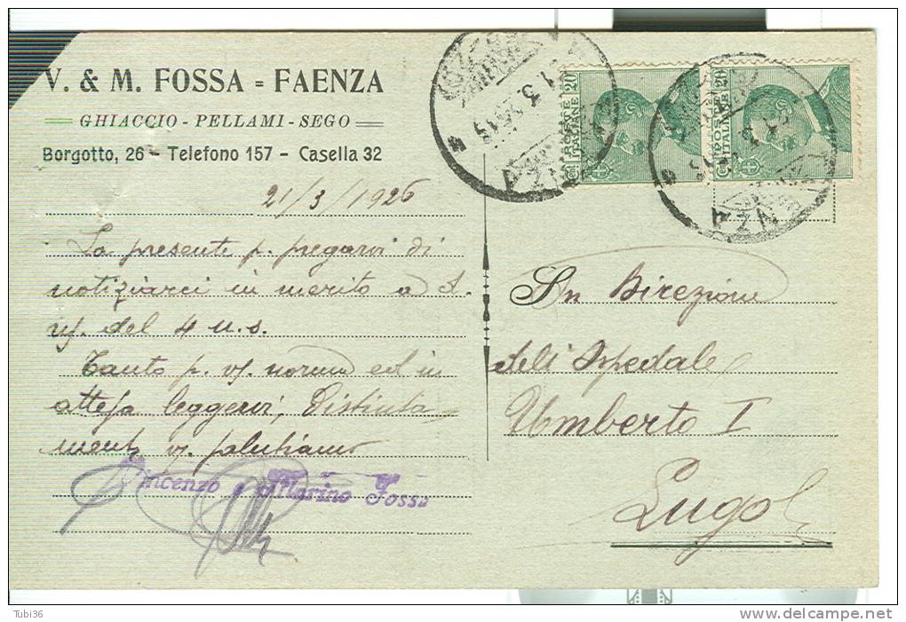 FOSSA, FAENZA, CARTOLINA COMMERCIALE VIAGGIATA  1926, PER LUGO RAVENNA, - Faenza