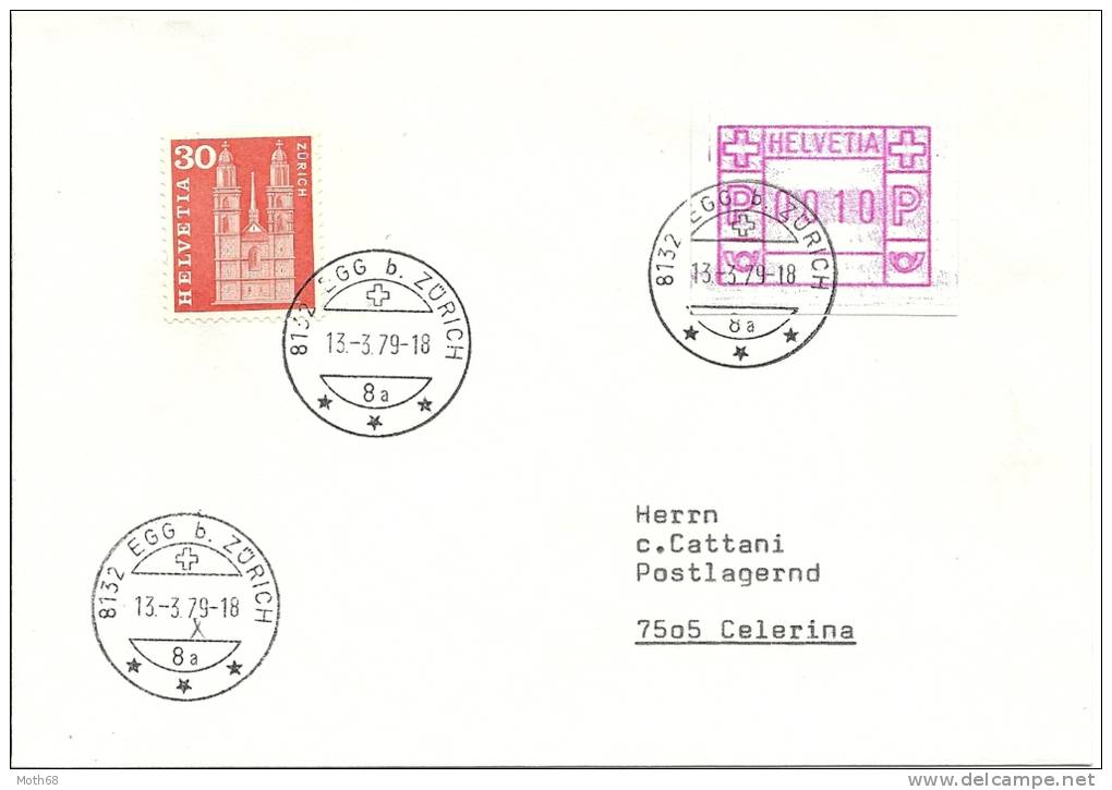 ATM Typ 3 Frühdatum Auf Brief 13.03.1979 Mit AK Celerina KW 250 - Automatenzegels