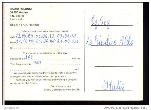 Sw Reception Qsl Radio Polonia Freq.1503 Kc/s Warsaw Tazienkowska Urban Motorway - Radio