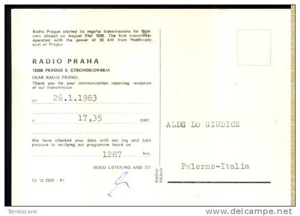 X Sw Reception Qsl Radio Praha Freq.1287 Kc/s 45 1936 1981 - Radio