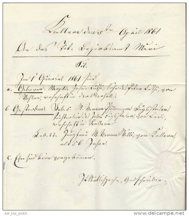 CH Heimat AG Boswil 1861-04-05 Langstempel Auf BoM (Brief Ohne Marke) Nach Muri - ...-1845 Préphilatélie