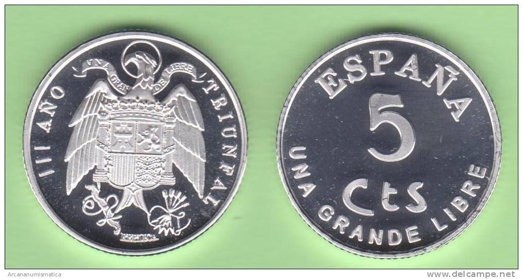 VERY  RARE!!!!  SPAIN/ESPAÑA / Estado Español 5 Céntimos 1.937 Zinc SC T-DL-10.090  Sui. - Otros & Sin Clasificación