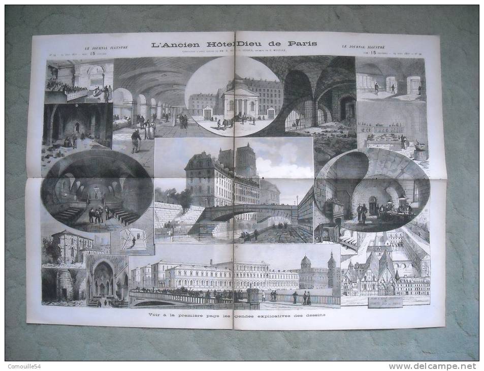 GRAVURE 1877. L'ANCIEN HOTEL-DIEU DE PARIS. EXPLICATIF AU DOS. - Collections