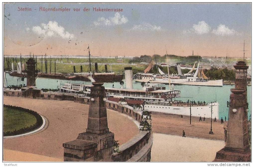 Stettin Rügen Dampfer HERTHA Vor Hakenterrasse Color Infla Frankatur 26.8.1920 Gelaufen - Pommern