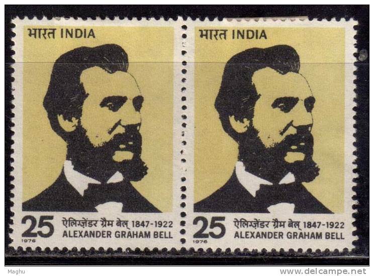 India MH Pair 1976, Alexander Graham Bell, Telephone, Telecom, Famous People, - Ongebruikt