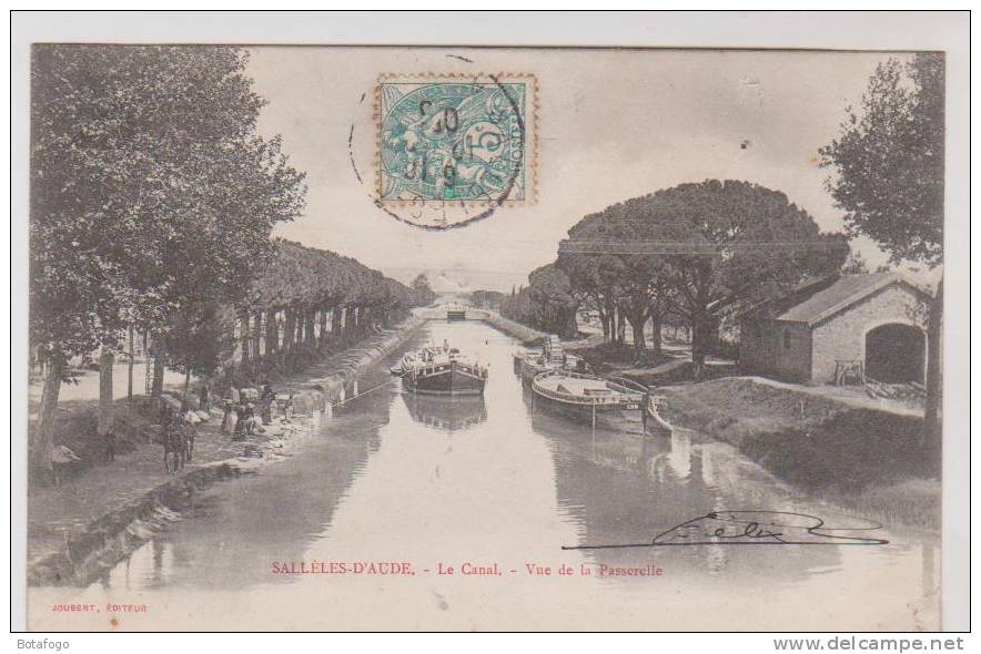 CPA SALLELES D AUDE , LE CANAL VU DE LA PASSERELLE En 1905 - Salleles D'Aude