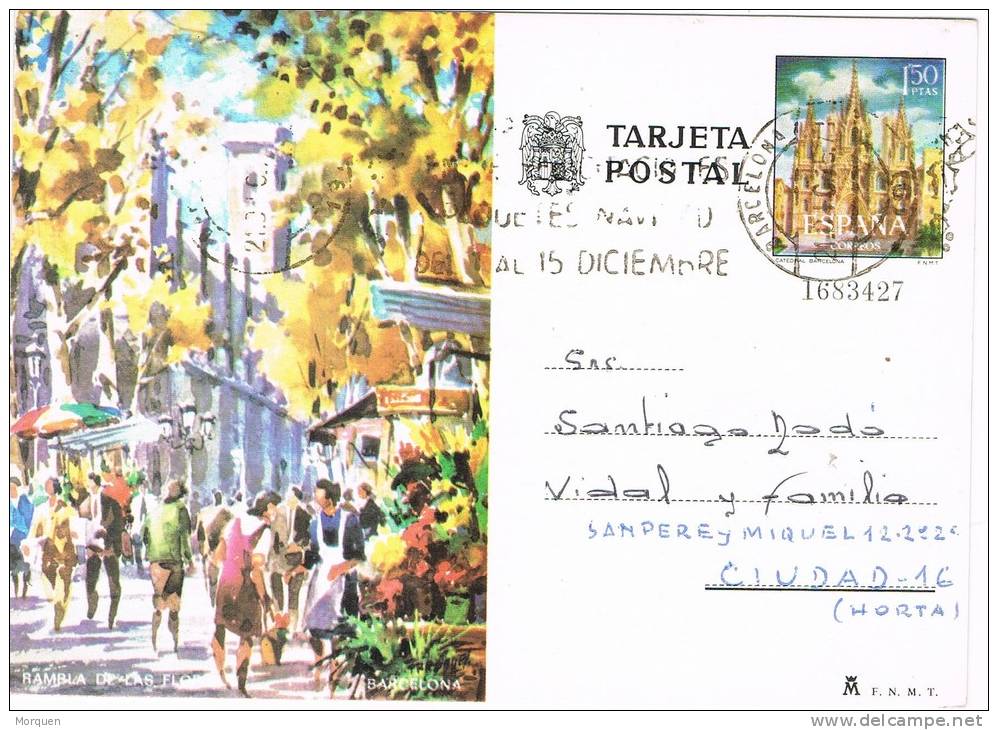 Entero Postal BARCELONA  1975. Ramblas De Barcelona Y Catedral - 1931-....