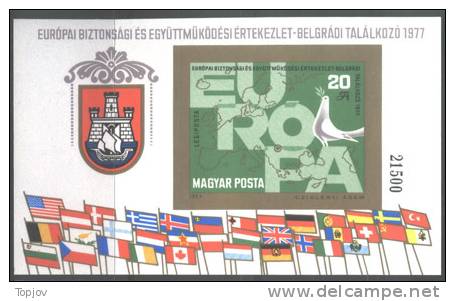 HUNGARY - MAGYARORSAG - EUROPA  KSZE  In  BELGRAD - FLAGS -  Bl IMPERF. - 1977 - Unused Stamps