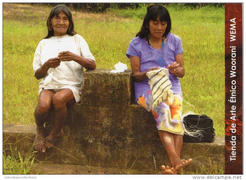 Lote PEP161, Ecuador, Postal, Postcard, Mujeres Wuaoranis Tejiendo, Indigenous Activities, Actividades Indigenas - Ecuador