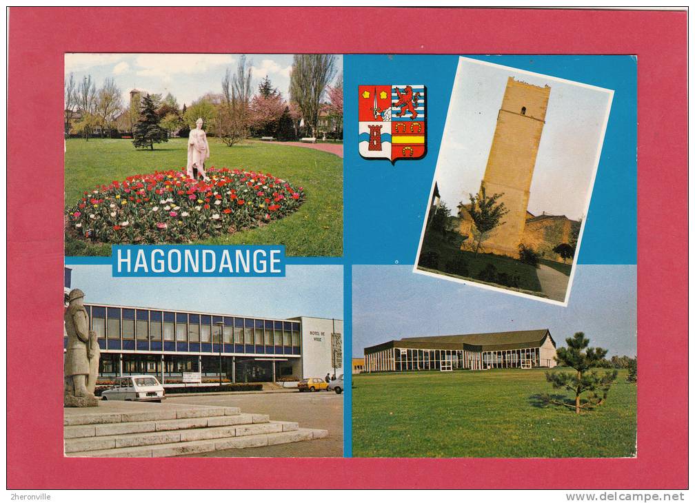 CPSM - HAGONDANGE - Hotel De Ville - Tour De Guet - Piscine Municipale - Le Parc - Hagondange