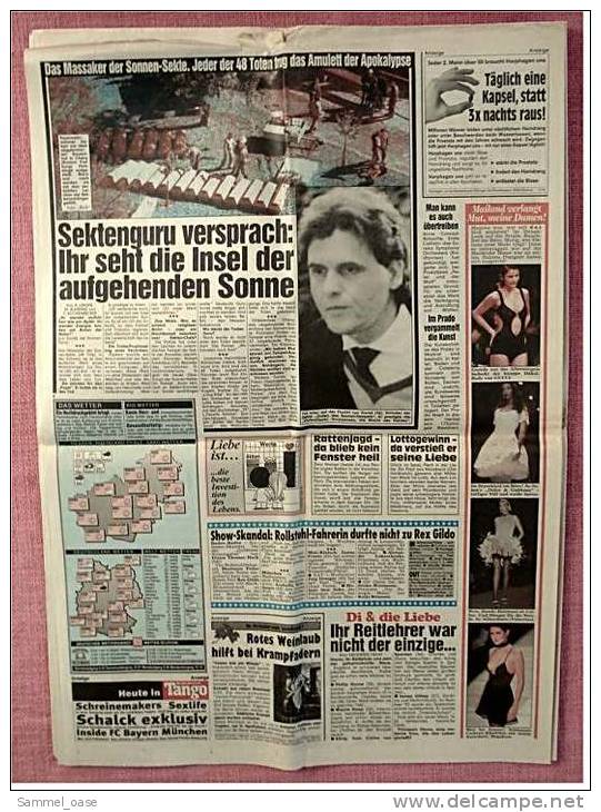 BILD-Zeitung Vom 7. Oktober 1994 : Heinz Rühmann Heimlich Verbrannt , Sekten-Massaker In Der Schweiz - Autres & Non Classés