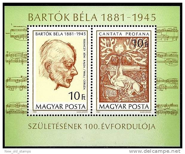 HUNGARY 1981 COMPOSER BELA BARTOK Perf. S/S MNH MUSIC PAINTINGS DEER - Ongebruikt