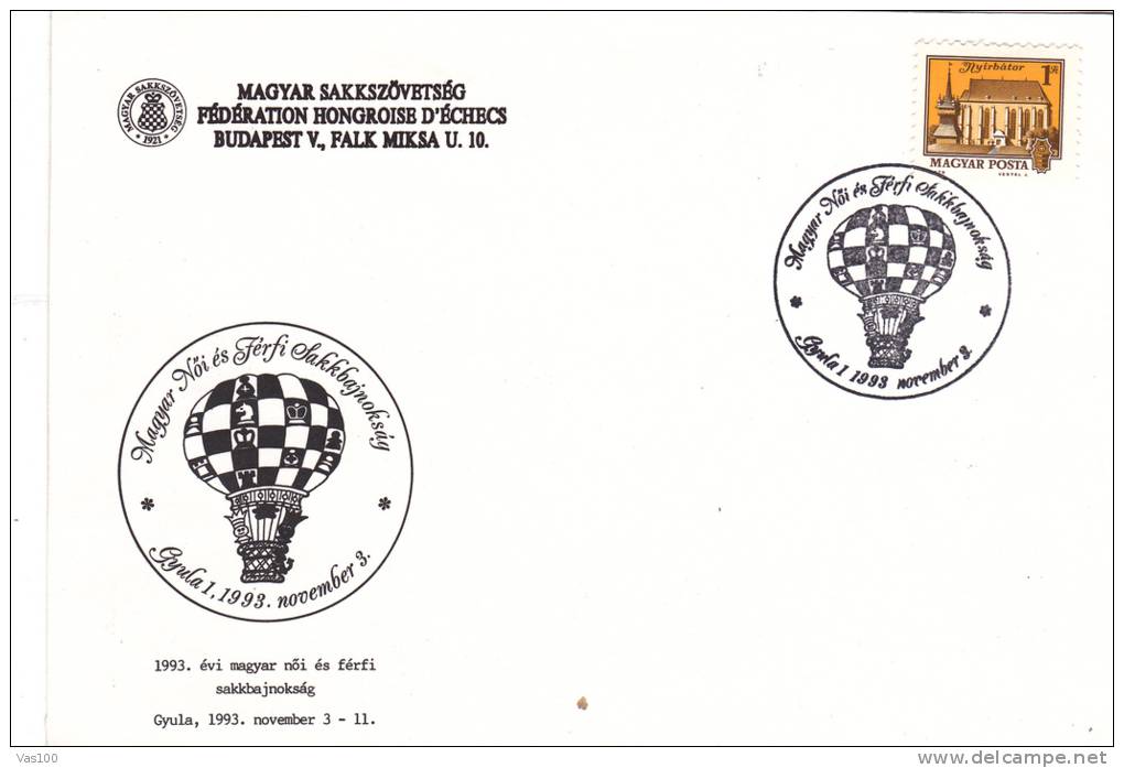 CHESS, ECHECS, 1993, SPECIAL COVER, OBLITERATION CONCORDANTE, HUNGARY - Echecs