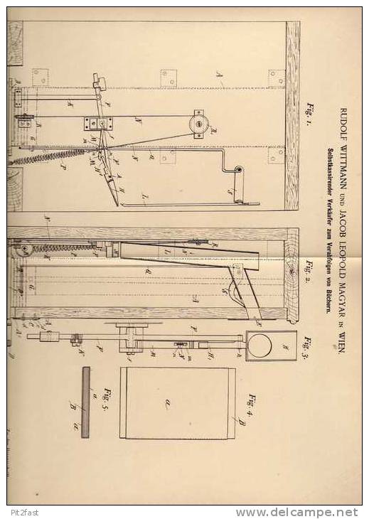 Original Patentschrift - J. Magyar In Wien , 1894 , Verkaufsmaschine Für Bücher , Bücherei , Buchhandel !!! - Maschinen