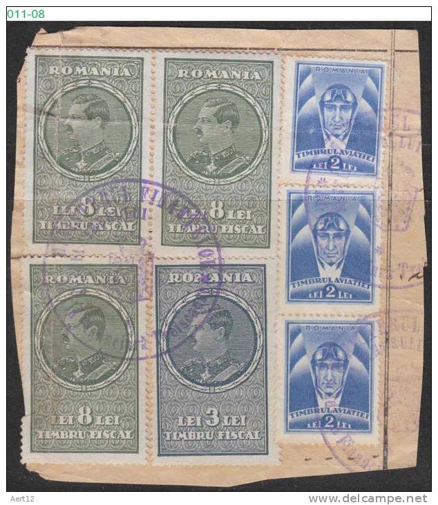 ROMANIA, 1932, 1936, King CAROL II , Revenue Stamp, MINISTRY OF FINANCE, National Aviation Fund, RRSC. 165, 168, 12 - Fiscales