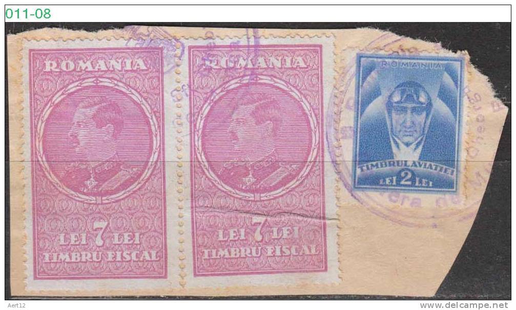 ROMANIA, 1932, 1936, King CAROL II , Revenue Stamp, MINISTRY OF FINANCE, National Aviation Fund, RRSC. 167, 12 - Fiscaux