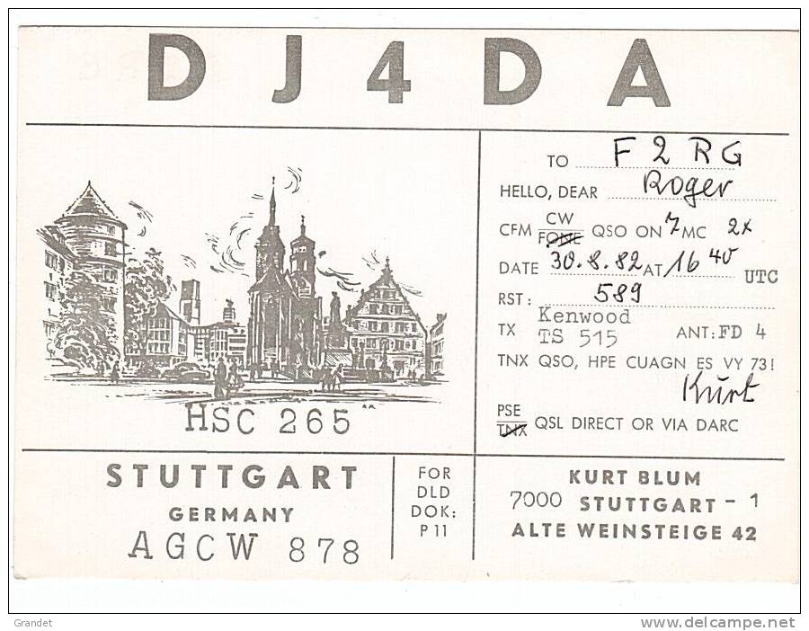 CARTE RADIO QSL - ALLEMAGNE - STUTTGART - 1982. - Radio Amateur