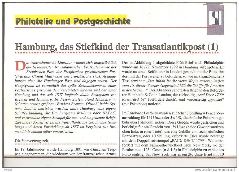 Hamburg Transatlantikpost 1857 - 1875.   Gruendlche Recherche Mit Stempeln, Tarifen Etc(16 DIN A4 Seiten). - Philatelie Und Postgeschichte