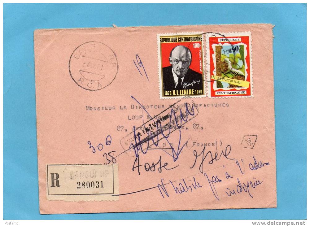 MARCOPHILIE-lettre REC -N P A I-centra Frique-cad  -1971-2-stamp N°131 I Nsect Chenille+A81  LENINE - Centrafricaine (République)
