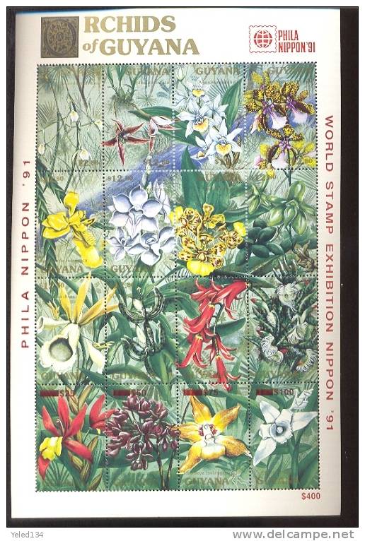 GUYANA  2369  OP PHILA NIPPON'91   9114  MINT NEVER HINGED MINI SHEETS OF FLOWERS - ORCHIDS - Orchidee