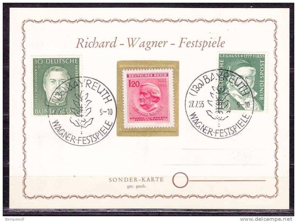 Karte, SoSt Bayreuth Wagner-Festspiele, Werthmann Gauss 1955 (35411) - Covers & Documents