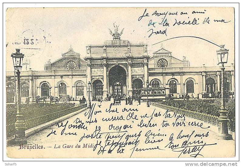Bruxelles Gare Du Midi Avec Tram (Publicité Sunlight Savon) Et Chariots Animée 1906 - Nahverkehr, Oberirdisch