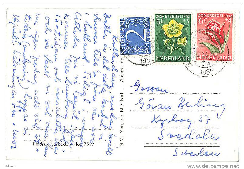 Postcard With ZOMERZEGEL 1952  5+3c And 6+4c Sent To Sweden - Brieven En Documenten