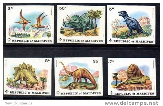 Maldives 1972 Dinosaurs /PREHISTORIC ANIMALS SC.#389-94 Imperforated MNH CV.$24.25 (for Perforated) - Prehistorics