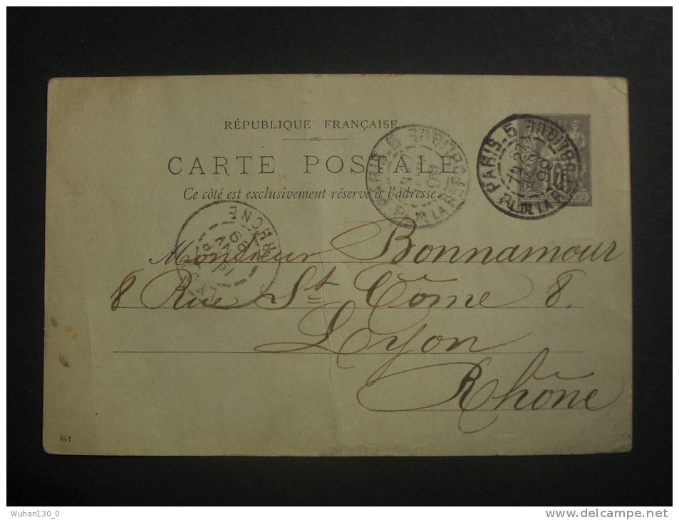 FRANCE  Entier Postal  De  1899    "  Expédié  De PARIS  à  LYON  Le  27-01-1899   "     N°  89 - CP5 - Cartoline-lettere