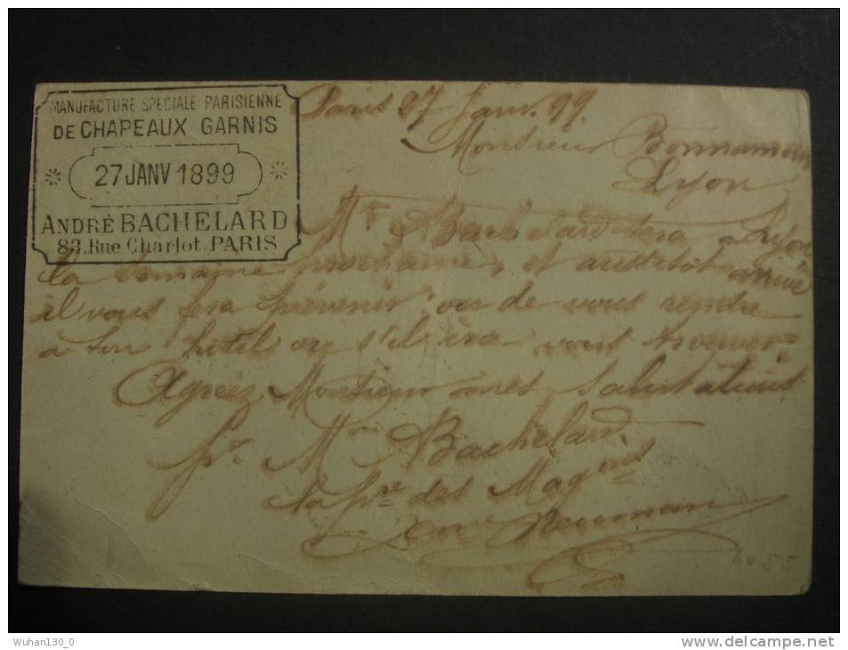 FRANCE  Entier Postal  De  1899    "  Expédié  De PARIS  à  LYON  Le  27-01-1899   "     N°  89 - CP5 - Cartoline-lettere