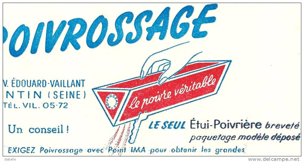 Buvard "POIVROSSAGE" Le Poivre Véritable - Potages & Sauces