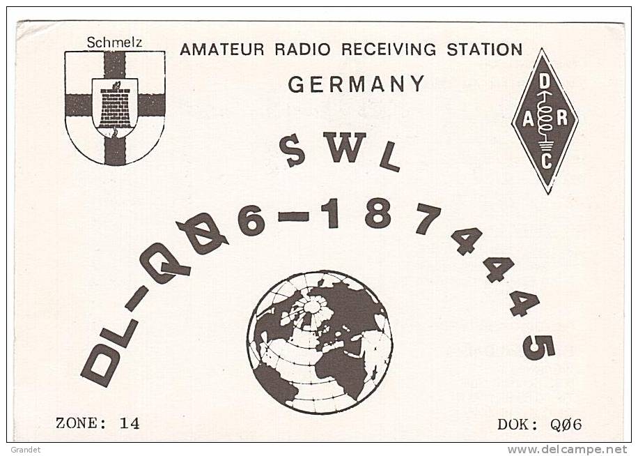 CARTE RADIO QSL - ALLEMAGNE - SCHMELZ - 1981. - Radio Amateur