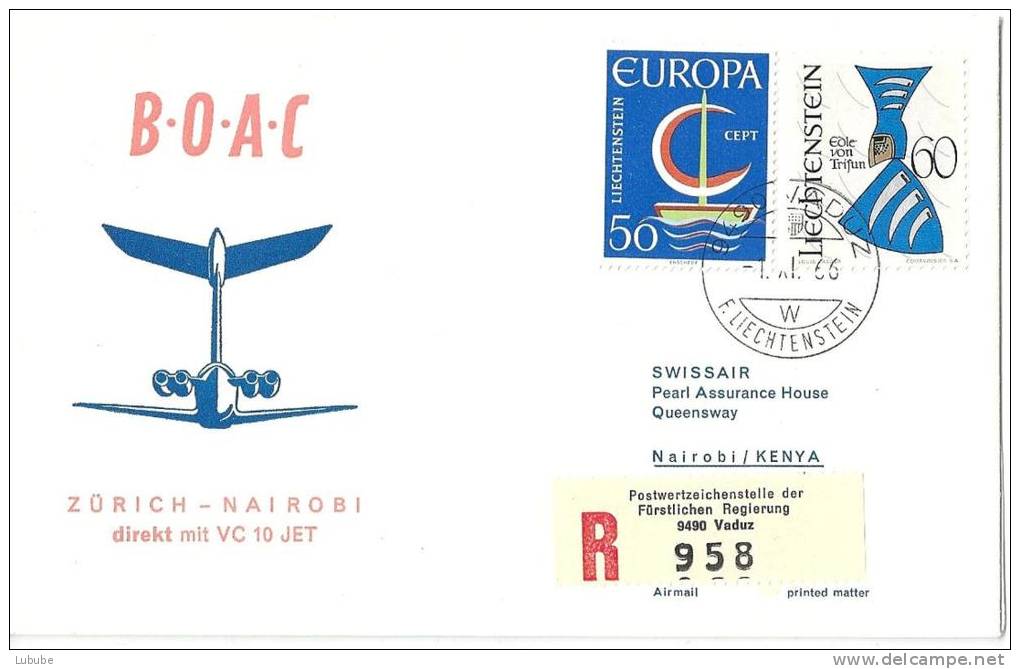 BOAC Erstflug  Zürich - Nairobi Direkt  (mit VC 10 Jet)         1966   Markenabart - Poste Aérienne