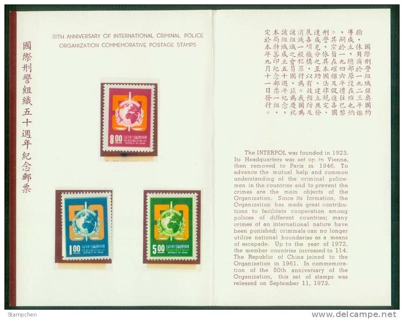 Folder 1973 50th Of Inter Criminal Police Organization Stamps Scales - Police - Gendarmerie