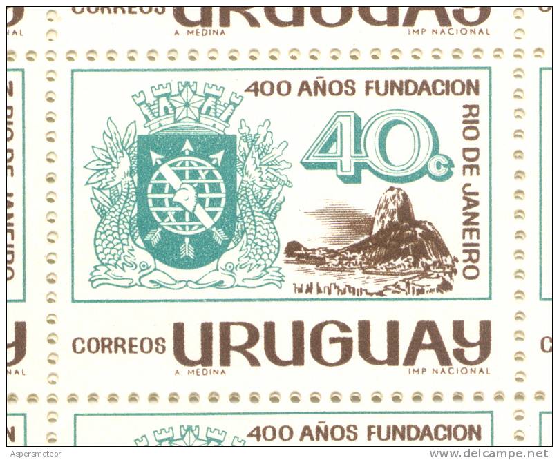 CUARTO CENTENARIO DE LA FUNDACION DE RIO DE JANEIRO ESCUDO Y PAN DE AZUCAR AÑO 1966 DENTADO 12 - Uruguay