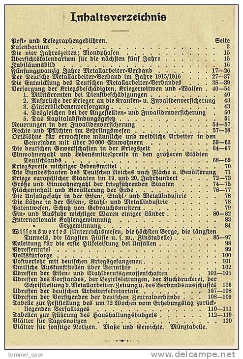 Metallarbeiter Notiz-Kalender Für Das Jahr 1917 -  Illustrationen Und Etliche Tabellen - Calendars