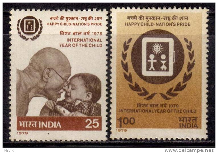 India MH 1979, Set Of 2, Inter., Year Of Child, Kinder, Gandhi, Emblem. - Nuovi