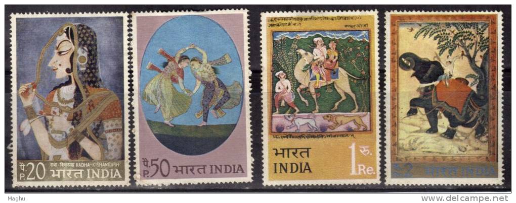 India MH 1973, Set Of 4, IIndian Minature Painting, Art., Dance, Dlephant, Camel. Animal, Etc., - Nuovi