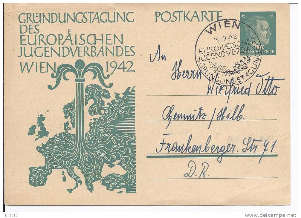 DT- Reich (A0627) Ganzsache P309 Mit Sonderstempel, Wien, Gründungstagung, Europäischer Jugendverband - Briefe U. Dokumente