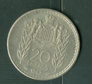 20 Francs Monaco Louis II 1947  - Pieaj06 - 1922-1949 Louis II