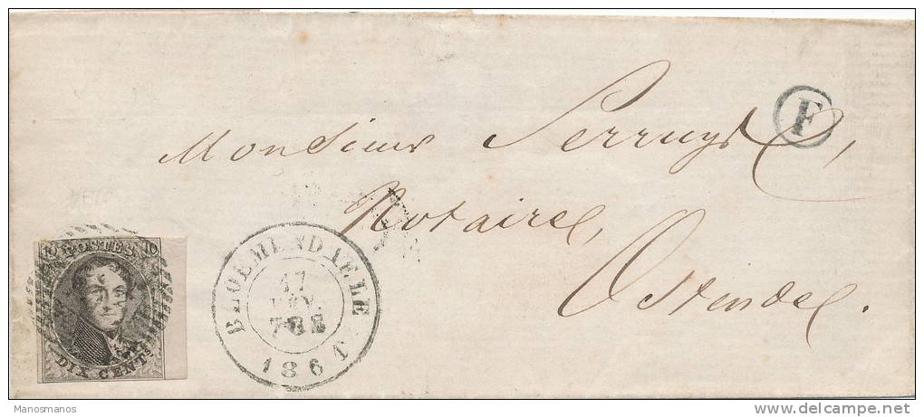 233/19 - Lettre TP Médaillon (touché) Barres 153  BLOEMENDAELE 1861 - Boite Rurale F De WYNGENE ( Source Etudes Wefis ). - Poste Rurale